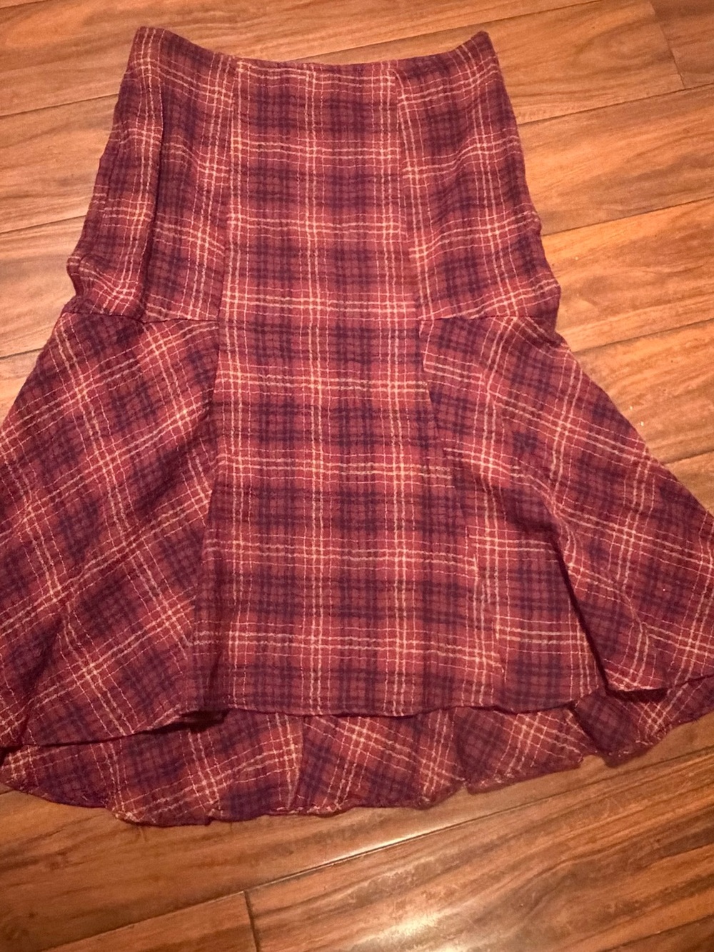 Maeve by Anthropologie Red Plaid Flared Midi Skirt wool, rayon blend sizes 8 - Picture 8 of 13